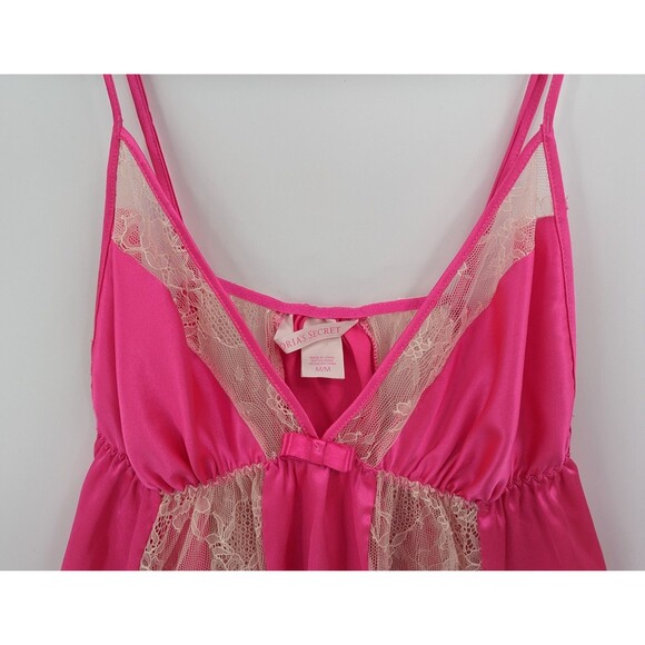 Victoria's Secret Sleepwear Women's M Hot Pink Beige Babydoll Teddy Lace Nightie - Picture 3 of 9